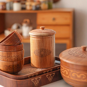 Acacia Wood Bowl Set With Lid Straight Body 3 Sizes For Baby Kids Dining - Product Image 3