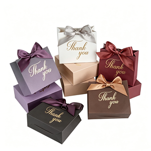 Hotsale Eco-friendly Kraft Paper Thank You Gift Bag Gold Foil Print Ribbon Bow Gift Packaging <b>For</b> Wedding Favors Party <b>Presents</b> - Product Image 2