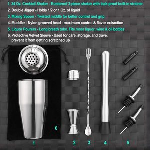 Brillante de acero inoxidable pulido Martini Shaker conjunto profesional <span class=keywords><strong>Bar</strong></span> herramientas 24 oz coctelera camarero conjunto para la promoción - Product Image 2