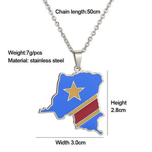 África <span class=keywords><strong>República</strong></span> Democrática <span class=keywords><strong>del</strong></span> <span class=keywords><strong>Congo</strong></span> <span class=keywords><strong>mapa</strong></span> bandera colgante collar para hombres mujeres Acero inoxidable étnico patriótico joyería regalo - Product Image 3