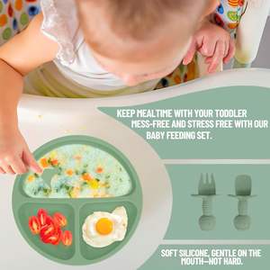 Ensemble de vaisselle en silicone pour bébé, best-seller personnalisé, pour l'alimentation des nouveau-nés, cadeau, assiettes pour bébé, motifs crabes, lapins, écureuils - Product Image 6