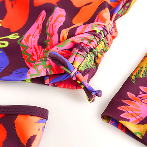 OEM Customized Beach Print <b>Sunscreen</b> Long-Sleeved Two-Piece Swimsuit High-Quality Nylon Bohemian Style Girls' Swimwear - Product Image 3