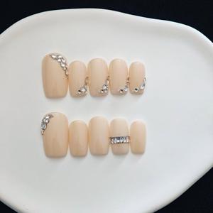 <span class=keywords><strong>Ongles</strong></span> press-on marron œil de chat faits main sur mesure, avec strass <span class=keywords><strong>turquoise</strong></span>, French manucure, motif floral de luxe, vente en gros - Product Image 4