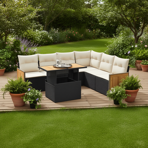 Ensemble de canapés de jardin noir et crème en rotin d'extérieur avec coussins en mousse haute densité, design contemporain, imperméable - Product Image 2