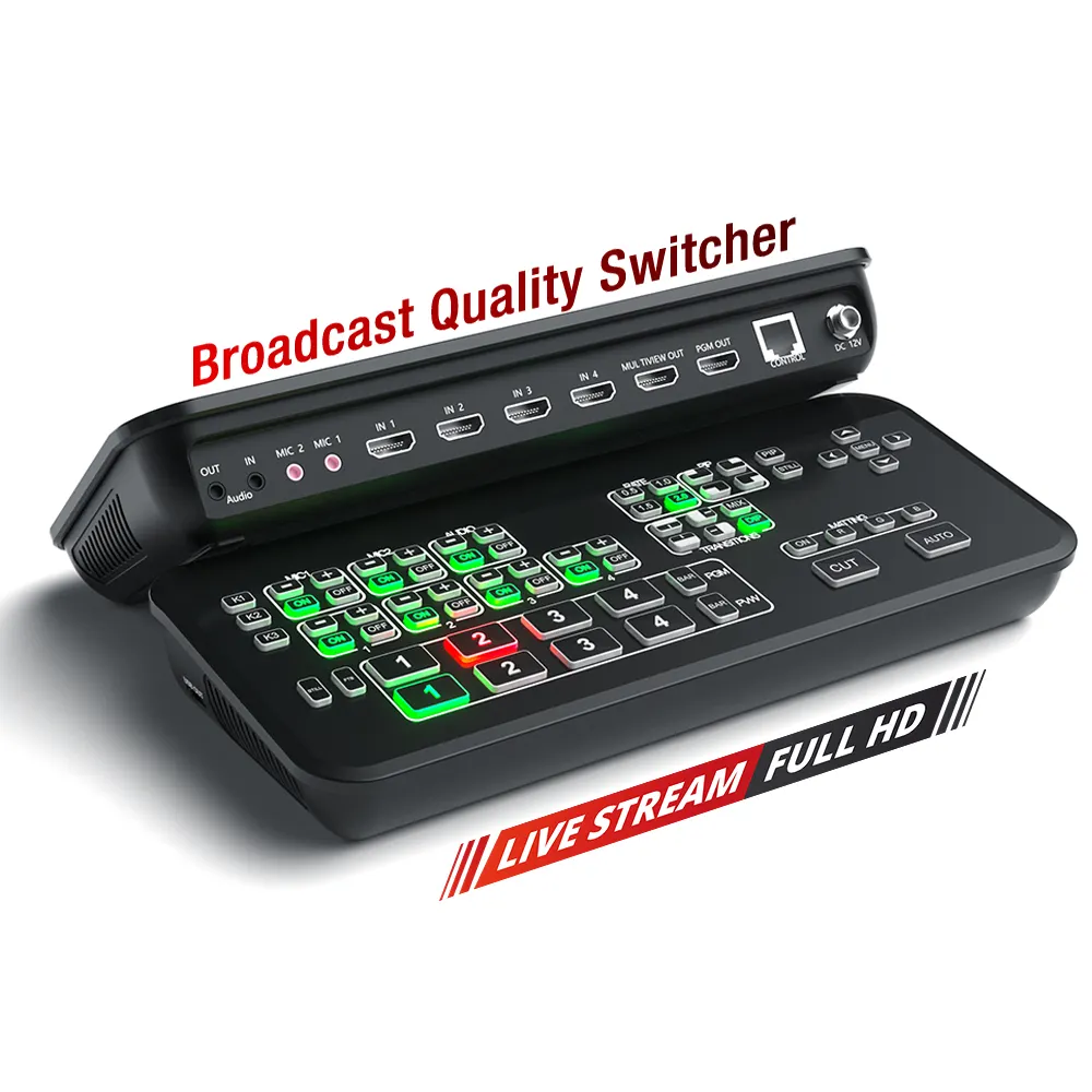 1080P flusso di trasmissione senza soluzione di continuità Switch 4 canali HDMI Live Streaming telecamera cattura Video Mini Mixer trasmissione TV