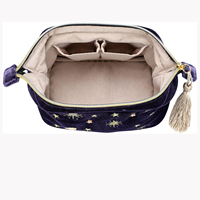 Trousse de maquillage personnalisée, sac cosmétique en velours brodé d'étoiles de lune avec glands, pochette de maquillage étoilée à fermeture éclair avec deux poches intérieures