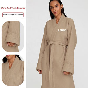 أرواب حمام وافل للجنسين للرجال والنساء للنوم مع شعار تطريز مخصص، روب حمام وافل خفيف الوزن للنساء للفنادق والمنتجعات الصحية - Product Image 1