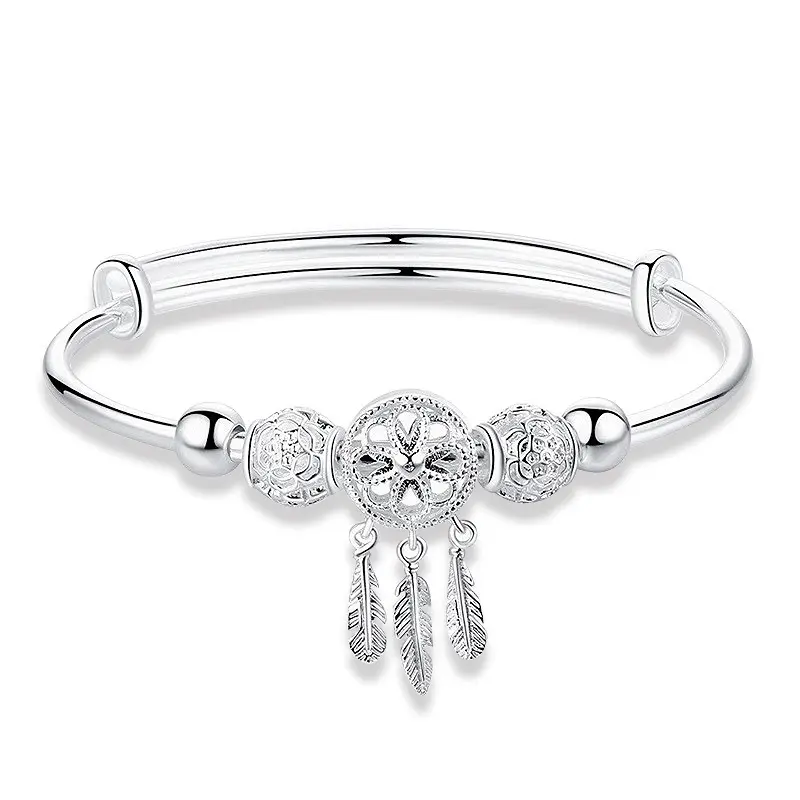 Pulseira banhada à prata do sonho feminina, bracelete da moda de prata com pingente de borla, joia de mão, 999