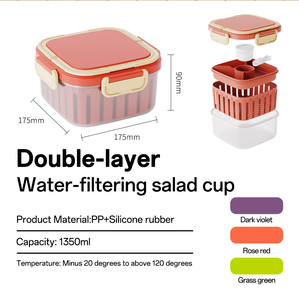 Bencircle B279 1350ml <b>Square</b> PP Plastic Salad Cup with Built-in Double-Layer Filter - Product Image 4