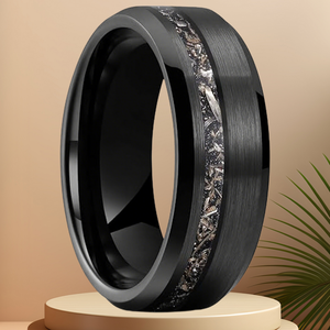Модные ювелирные изделия 8 мм измельченный черный метеорит инкрустация черный Вольфрам кольцо для мужчин кольца обручальные кольца комфортная посадка - Product Image 1