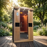 Sauna de Infrarrojos Lejanos de Lujo para 1 Persona Aspen, Bajo EMF, Madera Sólida de Cedro Rojo, Diseño Moderno, Uso Interior, 120V, Vapor Seco, 1 Año de Garantía