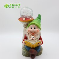 Statue de gnome en résine amusante tenant un lapin avec un champignon, éclairage solaire pour jardin, paysage, parc, cour, pelouse