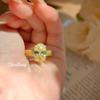 Bague élégante en cuivre mat français, ovale, style œuf de pigeon, avec diamant jaune texturé en cuivre à haute teneur en carbone, ouverture ajustable, pour femme, vente en gros