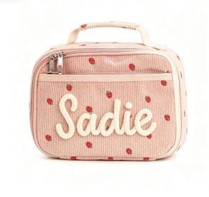 <b>Etsy</b> Personalized Chunky-Knit Hand-Embroidered Semicircle Strawberry Lunch Bag Stylish Womens Handheld Work Box Pouch Everyday - Product Image 1