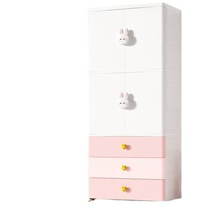 Moderne & Schattige Babykast <span class=keywords><strong>2</strong></span> Deuren <span class=keywords><strong>3</strong></span> Laden <span class=keywords><strong>2</strong></span> Planken Verwijderbare Kledingstang Konijnenknop Dieren Kinderkast Opbergladen - Product Image 5