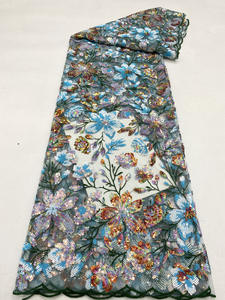 Planta flor patrón Multicolor lentejuelas bordado vestido de <span class=keywords><strong>mujer</strong></span> Cheongsam <span class=keywords><strong>chaleco</strong></span> moda tela lentejuelas Material - Product Image 4