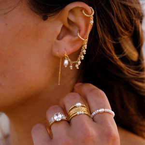 Ensemble de bracelet et bague en perles d'eau douce naturelles tissées à la main YF8276 INS, plaqué <span class=keywords><strong>or</strong></span> 18 carats, acier inoxydable étanche - Product Image 1