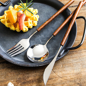 Rosewood Handle Stainless Steel Knife <b>Fork</b> <b>Spoon</b> <b>Set</b> For Western Dining Catering - Product Image 3