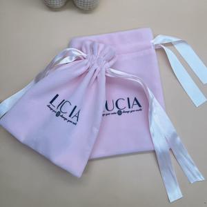 Sacs de luxe personnalisés en velours blanc et daim avec ruban rose, échantillon <span class=keywords><strong>gratuit</strong></span> pour emballage <span class=keywords><strong>cadeau</strong></span> et bonbons - Product Image 3