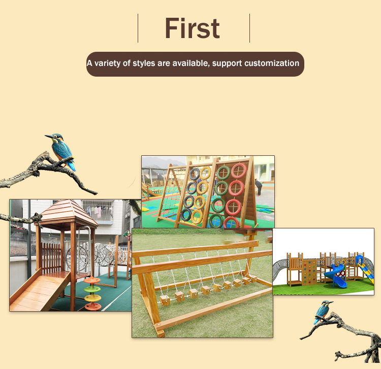 Small Size Kids Wooden Outdoor Playground Multifunction Outdoor Amusement Park Wooden Equipment For Children