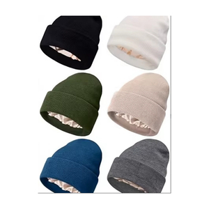 Slouchy <b>Winter</b> Lining Satin Beanie Soft Silk Lined Beanies Knit Warm Cuffed <b>Hat</b> for Women <b>Men</b> Promotion Gift - Product Image 1