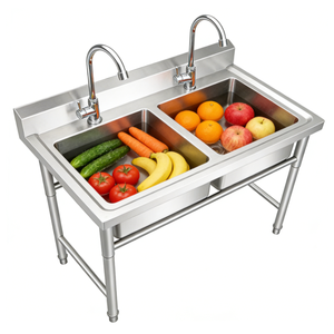 Fregadero doble de acero inoxidable resistente a olores para mercado de mariscos, venta directa de fábrica de Shandong - Product Image 1