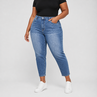 Jeans droits bleus taille haute pour femmes grandes tailles, coupe cheville, en denim, tailles US, OEM ODM