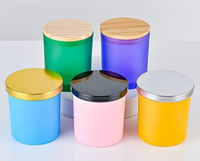Jars à bougies en verre noir mat givré de luxe avec couvercle en métal doré argenté, couvercle en bois de bambou, couvercle en liège, 7 oz, 10 oz, 15 oz