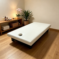 Table de massage statique de luxe en cuir PU blanc avec trou pour le visage, base en bois noir, pour SPA, salon, massage thaïlandais, couleur, taille et logo personnalisables