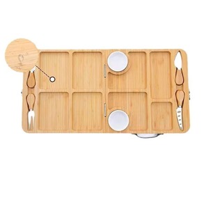 Bamboo <b>Cheese</b> Board <b>Set</b> With <b>Knife</b> Fork Compartments Dried Fruit Box Snack Platter Portable Food Serving Tray - Product Image 4