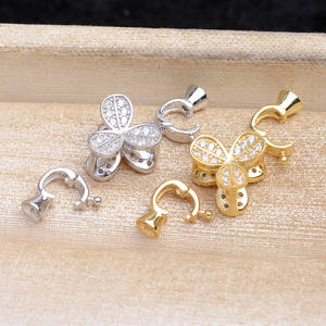 Collier en argent S925 avec perle et boucle de bracelet double face 5635, accessoires et composants de bijoux DIY, accessoire chapeau en herbe porte-bonheur - Product Image 3