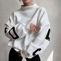 Sweat-shirt oversize pour femme à col montant, en modal et molleton de coton, avec impression 3D en relief, pull décontracté