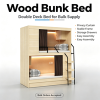 Lit capsule superposé en bois sur mesure pour dortoir, avec rideau d'intimité, armoire de rangement et échelle, idéal pour les auberges de jeunesse, les appartements du personnel et les étudiants