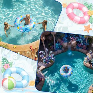 Blue Hawaiian Floral <b>Inflatable</b> Swim Rings <b>for</b> <b>Pool</b> Beach - Product Image 6