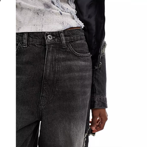 Pantalon en jean noir dégradé unisexe surdimensionné, style tendance, franges déchirées, patchwork, jean à jambes larges, style streetwear, vintage, délavé - Product Image 2