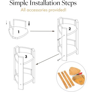 Estante de ducha esquinero de bambú de 2 niveles, organizador independiente para champú y acondicionador, diseño minimalista para baño - Product Image 3