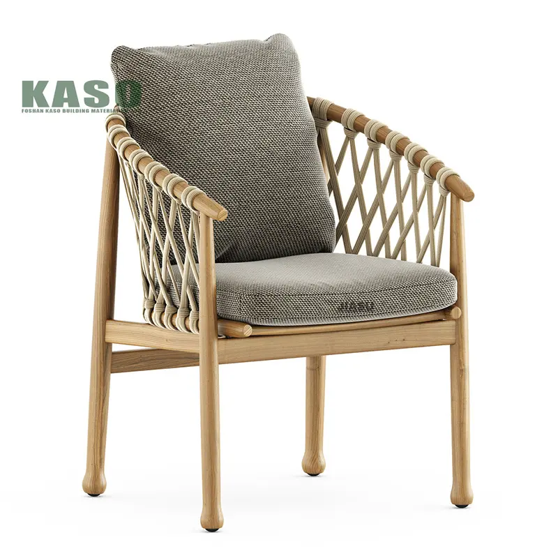 Teakholz Stuhl Luxus stapelbar Patio Stuhl Aluminium Rattan Freizeit Sessel Esszimmer möbel Seil Outdoor Holz Gartens tuhl