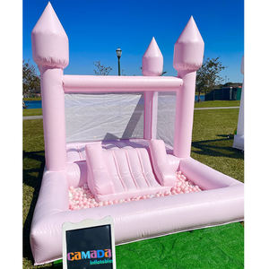 Château gonflable rose en PVC pour l'arrière-cour avec fosse à balles et toboggan, amusement en plein air pour les enfants - Product Image 5