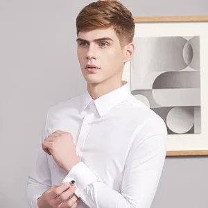 Customized Turn-down Collar Mans Work Shirt Business Men's Long-sleeved White Shirt Wrinkle Casual Dress Shirt