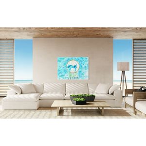 Cuadro de arte en papel de acuarela con caballo azul costero para decoración de pared en hoteles boutique y espacios de vida. - Product Image 3