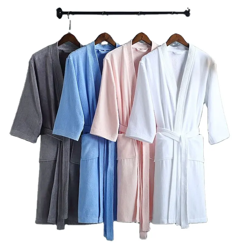 Custom Embroidery Logo Luxury Cotton Hotel Robes Kimono Collar Bath Wear Robes Hotel Towel Unisex Cotton Robe