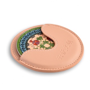 Luxury Style Popular Fashion Design Round Shape Lady Printed Brand Cosmetic <b>Mirror</b> With PU Leather Pouch - Product Image 5