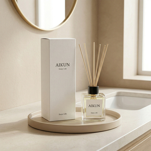 Aikun Custom Logo Minimal Beige 150ML Square Glass White Tea Linen IP16 <b>Reed</b> <b>Diffuser</b> Gift Set For Bathroom Vanity Decor - Product Image 1