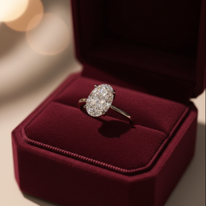 Oval Crushed <b>Ice</b> Moissanite Beautiful Engagement <b>Ring</b>, Hidden Halo Proposal <b>Ring</b> For Her - Product Image 3