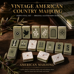 Juego de Mahjong Americano de Plástico Premium con Diseño Vintage de Paisaje Campestre Americano. Incluye tapete para azulejos, bolsa de almacenamiento, duradero, esencial, básico - Product Image 4