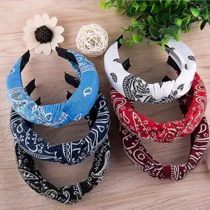 New knot headband women boho style wide edge fabric printed flower colorful pressure hair band