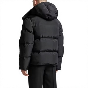 Veste d'hiver rembourrée à capuche noire pour homme, coupe régulière, couleur unie, fermeture éclair, coupe-vent - Product Image 4