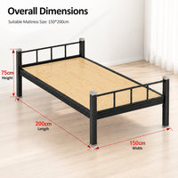 Cadre de lit en acier noir de 1500 mm avec base plate en bois pour dortoir, appartement, auberge, logement du personnel et chambre à coucher – Lit simple en métal