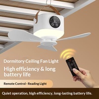 Ventilateur de plafond portable avec lumière LED, rechargeable par USB, affichage numérique, 3 vitesses, silencieux, avec minuterie, pour le camping, la tente, la maison