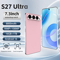Smartphone à écran ultra-large S27, écran de 7,3 pouces, stockage important de 16+1 To, appareil photo 108 MP, batterie de 8800 mAh, téléphone 5G, Android 16 intelligent